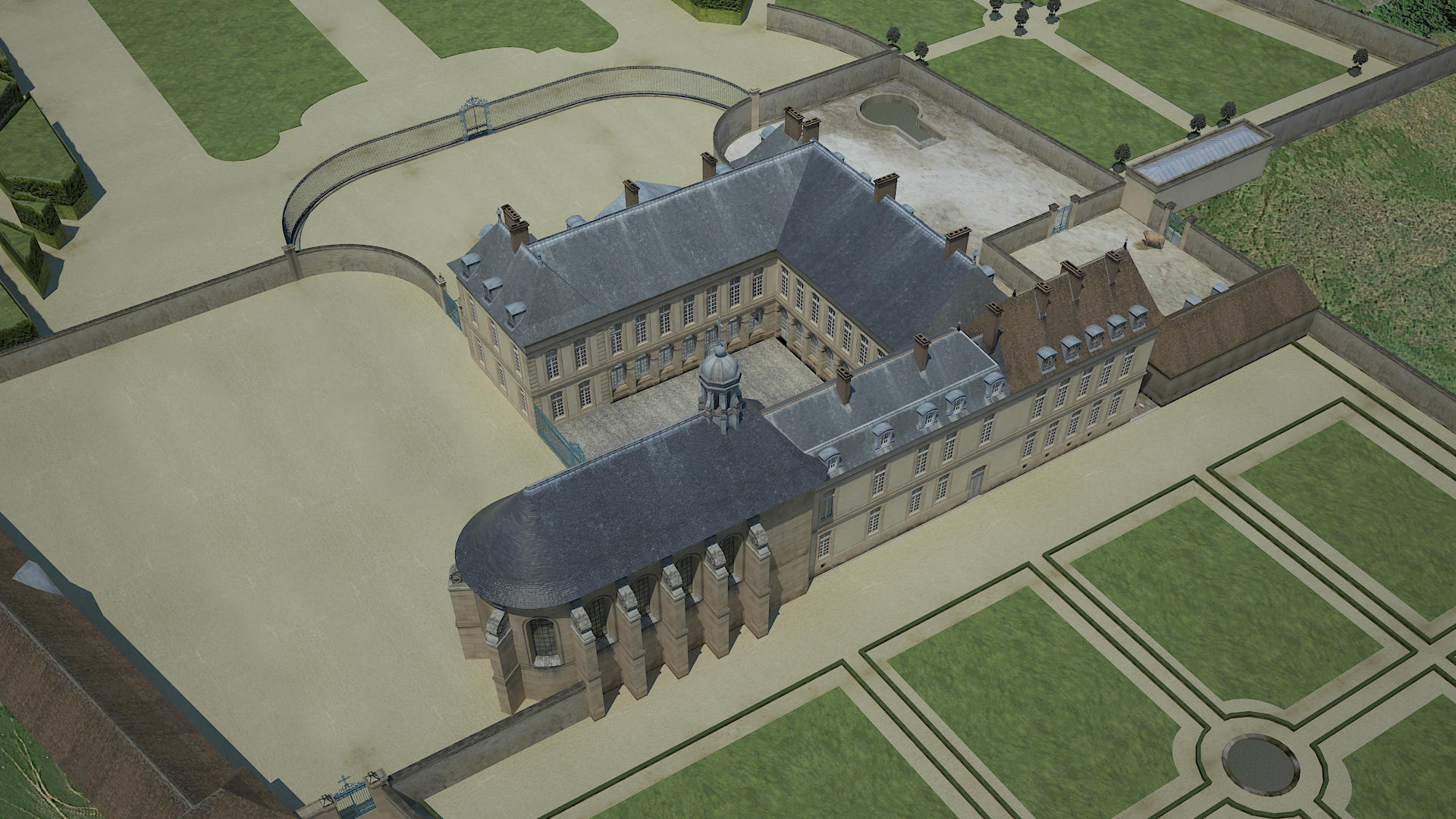 Projection de la reconstitution en image 3D de l'abbaye